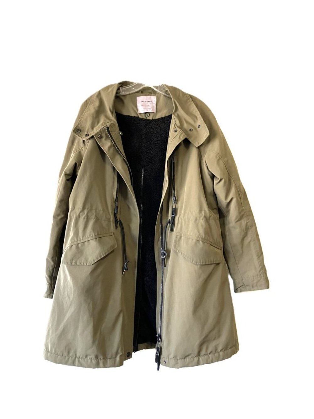 Zara Basic Olive Green Heavyweight Mid-Length Parka Jacket - Women's Large